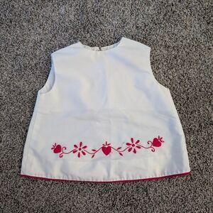 Vintage Toddler Sleeveless White Top With Red Embroidery